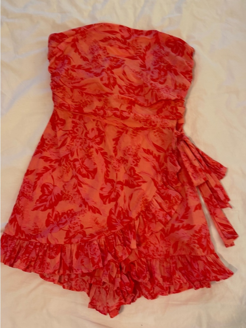 Olivaceous Coral Pink Strapless Romper